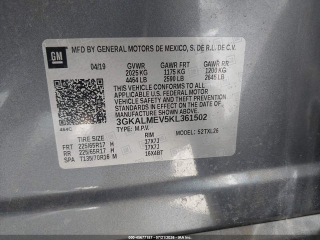 Aukcja sprzedaży 2019 Gmc Terrain Sle, vin: 3GKALMEV5KL361502, numer aukcji: 45677187