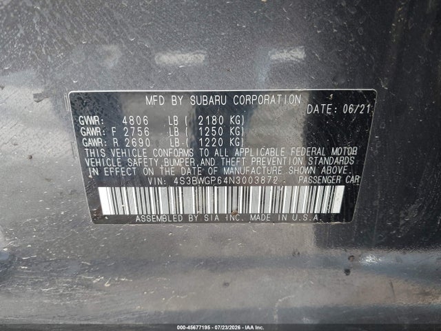 Продаж на аукціоні авто 2022 Subaru Legacy Touring Xt, vin: 4S3BWGP64N3003872, номер лоту: 45677195