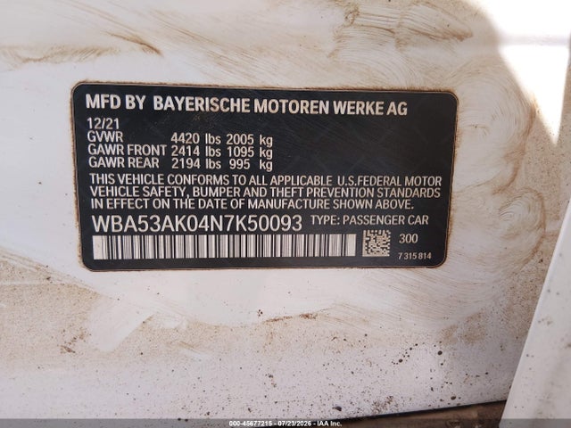 45677215 :رقم المزاد ، WBA53AK04N7K50093 vin ، 2022 Bmw 228 Gran Coupe I Sdrive مزاد بيع