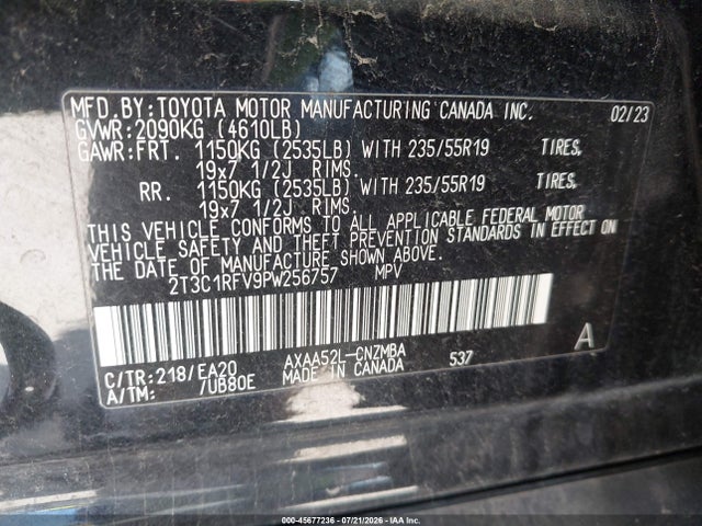 45677236 :رقم المزاد ، 2T3C1RFV9PW256757 vin ، 2023 Toyota Rav4 Xle Premium مزاد بيع