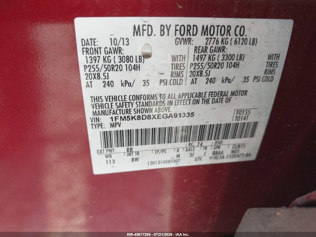 Ford EXPLORER XLT 2014 1FM5K8D8XEGA91335 Image 9