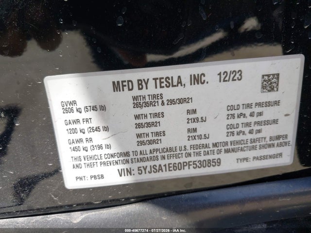 Tesla Model S Plaid Tri Motor All-wheel Drive 2023 5YJSA1E60PF530859 Image 9