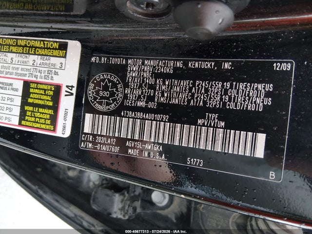 Auction sale of the 2010 Toyota Venza, vin: 4T3BA3BB4AU010792, lot number: 45677313