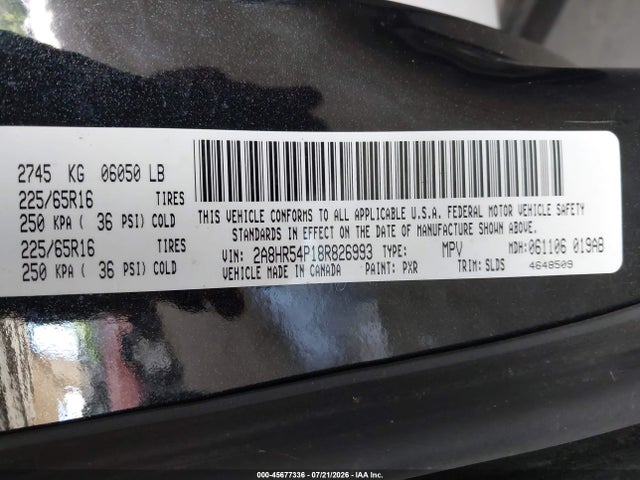 45677336 :رقم المزاد ، 2A8HR54P18R826993 vin ، 2008 Chrysler Town & Country Touring مزاد بيع