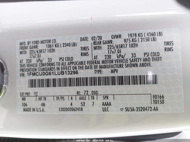 Ford ESCAPE SE 2020 1FMCU0G61LUB13296 Image 9