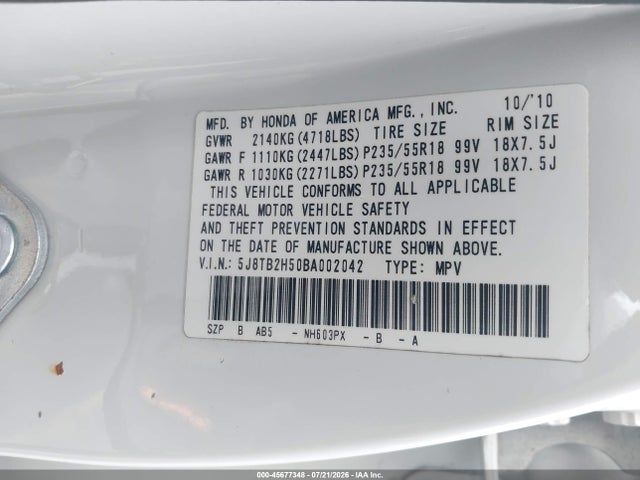 2011 Acura Rdx მანქანა იყიდება აუქციონზე, vin: 5J8TB2H50BA002042, აუქციონის ნომერი: 45677348
