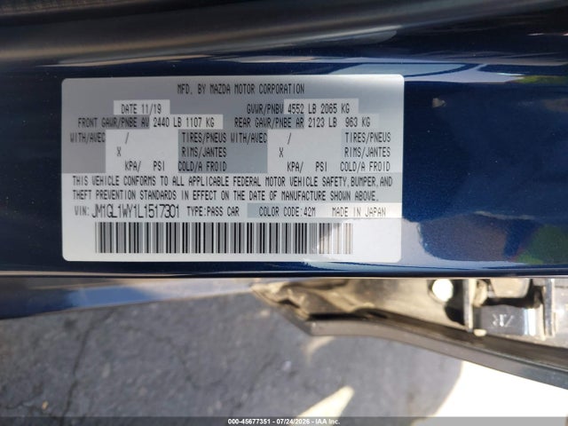 Продаж на аукціоні авто 2020 Mazda Mazda6 Grand Touring Reserve, vin: JM1GL1WY1L1517301, номер лоту: 45677351