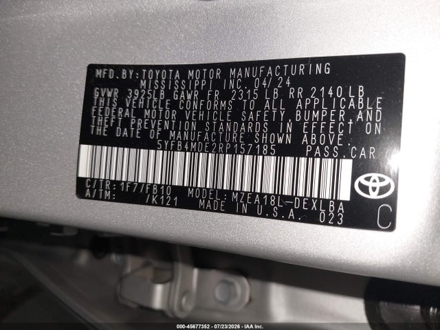 5YFB4MDE2RP157185 Toyota COROLLA LE