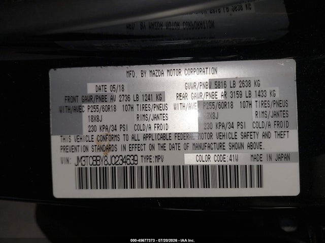 JM3TCBBY8J0234639 Mazda CX-9 SPORT