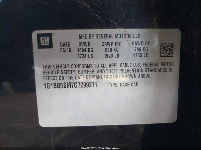 1G1BB5SM7G7299271 Chevrolet Cruze Ls Manual