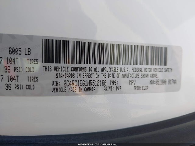 Aukcja sprzedaży 2017 Chrysler Pacifica Touring-l Plus, vin: 2C4RC1EG1HR512166, numer aukcji: 45677388