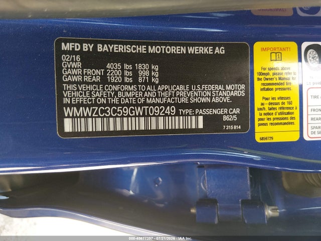 Продажа на аукционе авто 2016 Mini Countryman Cooper S, vin: WMWZC3C59GWT09249, номер лота: 45677397
