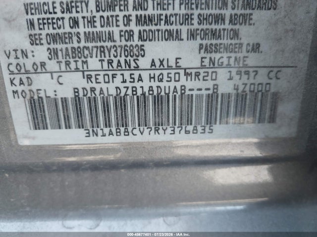 3N1AB8CV7RY376835 Nissan Sentra Sv Xtronic Cvt
