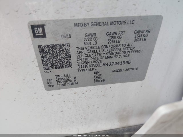 2018 Gmc Acadia Denali მანქანა იყიდება აუქციონზე, vin: 1GKKNXLS4JZ241996, აუქციონის ნომერი: 45677431