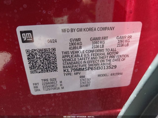 45677432 :رقم المزاد ، KL79MMSP6SB013529 vin ، 2025 Chevrolet Trailblazer Fwd Ls مزاد بيع