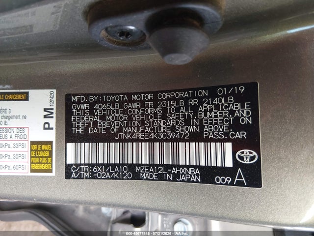Toyota Corolla Xse 2019 JTNK4RBE4K3039472 Image 9
