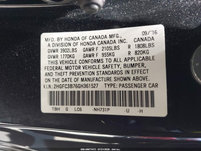 Honda Civic Ex-l 2016 2HGFC3B76GH361527 Image 9