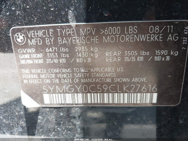 Продаж на аукціоні авто 2012 Bmw X5 M, vin: 5YMGY0C59CLK27616, номер лоту: 45677491