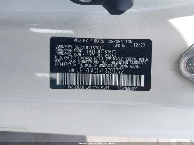 Продаж на аукціоні авто 2020 Subaru Brz Limited, vin: JF1ZCAC17L9703772, номер лоту: 45677496
