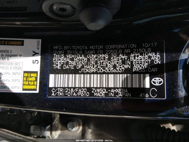 Toyota Prius Two 2017 JTDKBRFU0H3056337 Image 9