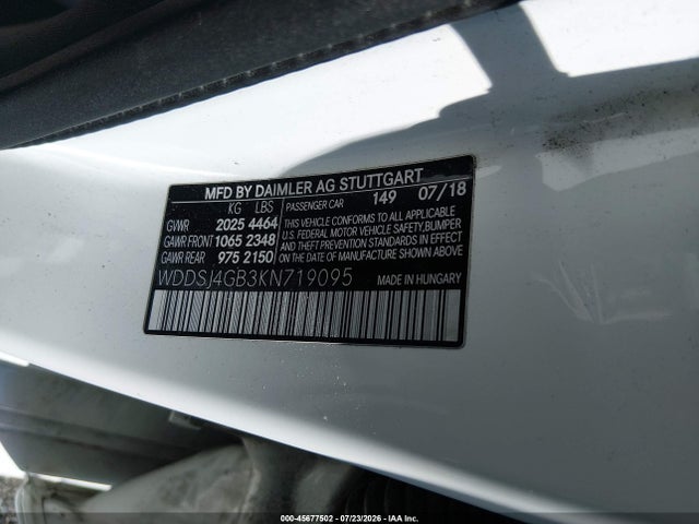 45677502 :رقم المزاد ، WDDSJ4GB3KN719095 vin ، 2019 Mercedes-benz Cla 250 4matic مزاد بيع