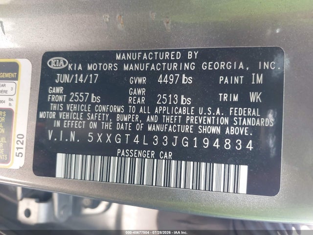 KIA Optima Lx 2018 5XXGT4L33JG194834 Image 9