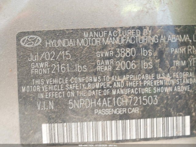 Hyundai ELANTRA SE 2016 5NPDH4AE1GH721503 Image 9