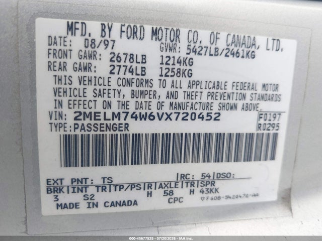 Продаж на аукціоні авто 1997 Mercury Grand Marquis Gs, vin: 2MELM74W6VX720452, номер лоту: 45677525