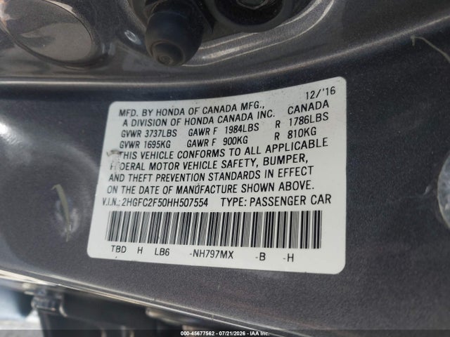 Honda Civic Lx 2017 2HGFC2F50HH507554 Image 9