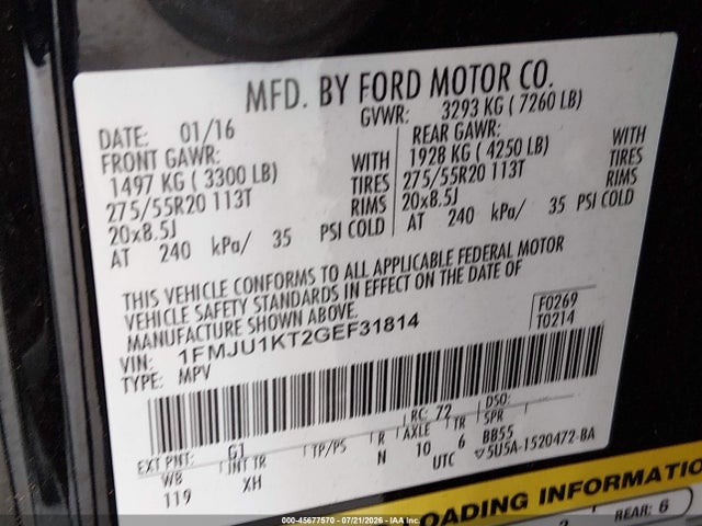 1FMJU1KT2GEF31814 Ford Expedition Limited