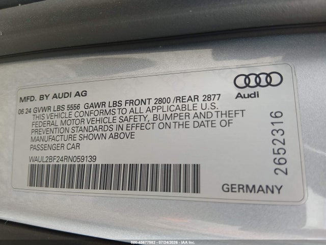 WAUL2BF24RN059139 Audi A6 Premium Plus 55 Tfsi Quattro S Tronic