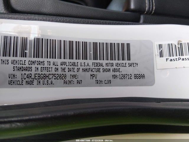 Auction sale of the 2017 Jeep Grand Cherokee Limited, vin: 1C4RJEBG8HC752020, lot number: 45677599