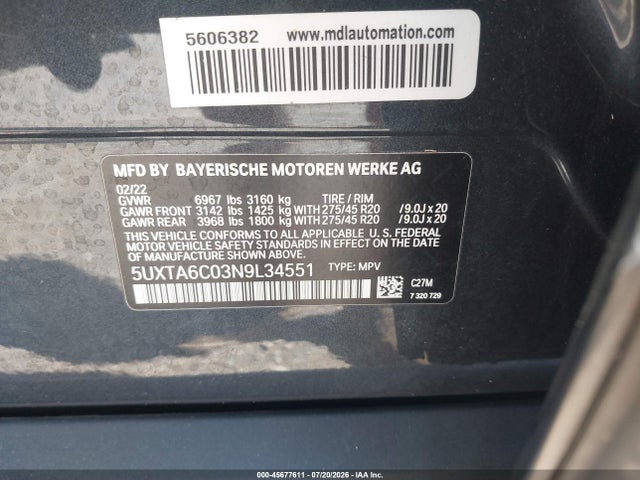 Продаж на аукціоні авто 2022 Bmw X5 Phev Xdrive45e, vin: 5UXTA6C03N9L34551, номер лоту: 45677611