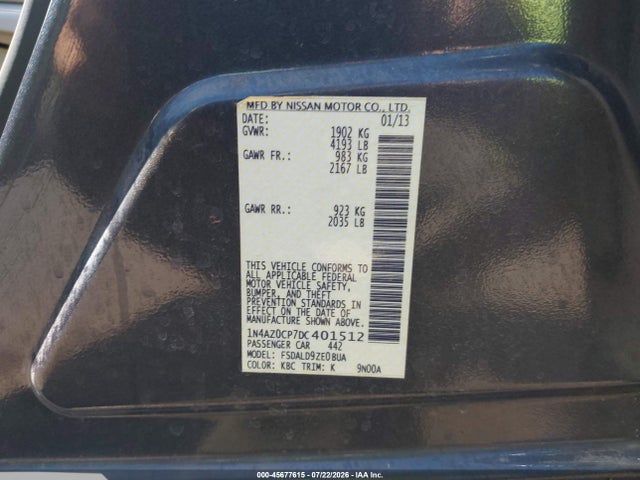 Продажа на аукционе авто 2013 Nissan Leaf Sv, vin: 1N4AZ0CP7DC401512, номер лота: 45677615