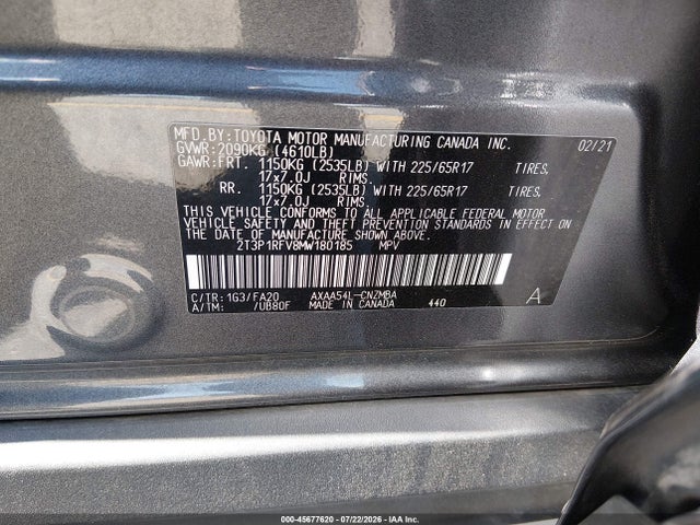 Toyota Rav4 Xle 2021 2T3P1RFV8MW180185 Image 9