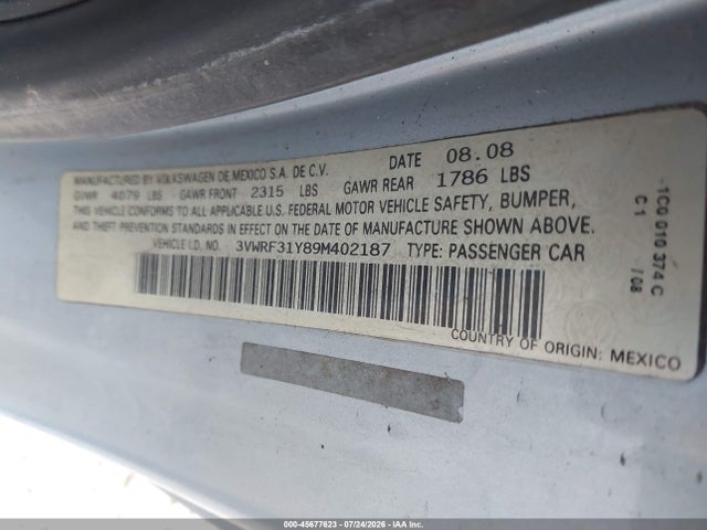 Продаж на аукціоні авто 2009 Volkswagen New Beetle 2.5l, vin: 3VWRF31Y89M402187, номер лоту: 45677623