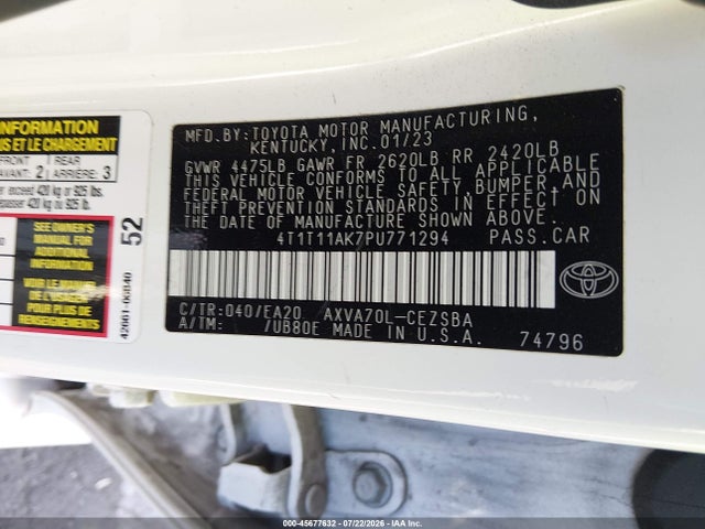 4T1T11AK7PU771294 Toyota CAMRY SE