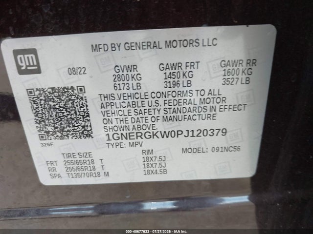 1GNERGKW0PJ120379 Chevrolet Traverse Fwd Lt Cloth