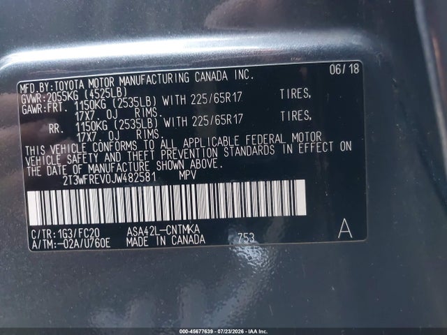 Toyota Rav4 Xle 2018 2T3WFREV0JW482581 Image 9