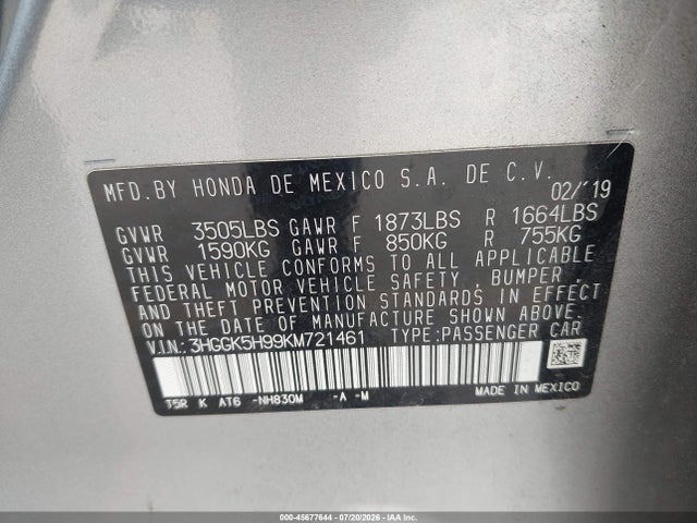 3HGGK5H99KM721461 Honda Fit Ex-l