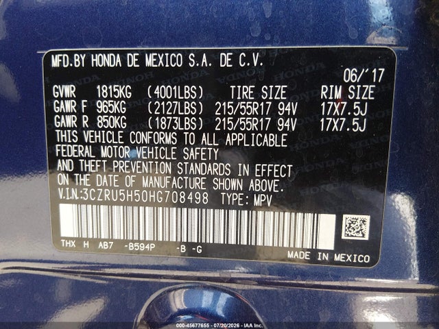Honda HR-V EX 2017 3CZRU5H50HG708498 Image 9