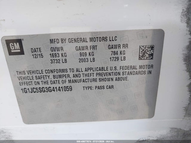 Chevrolet Sonic Lt Auto 2016 1G1JC5SG3G4141059 Image 9