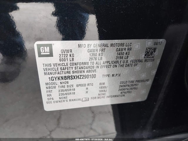 1GYKNBRSXHZ290100 Cadillac XT5 LUXURY