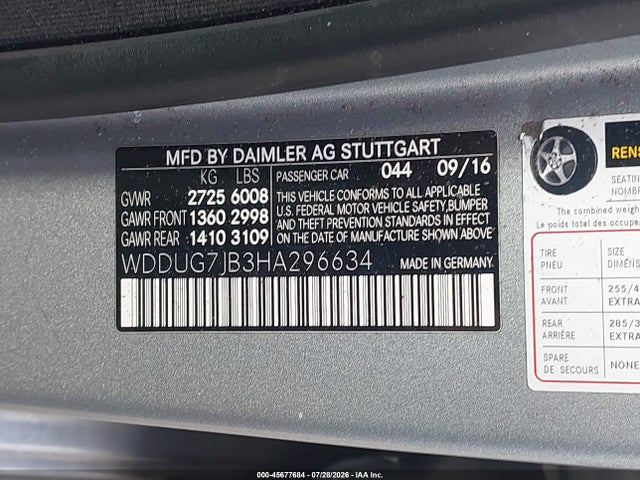 Aukcja sprzedaży 2017 Mercedes-benz Amg S 63 4matic, vin: WDDUG7JB3HA296634, numer aukcji: 45677684