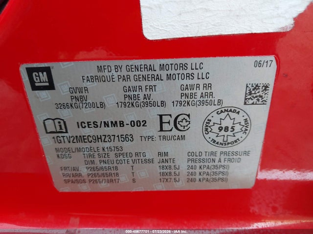 1GTV2MEC9HZ371563 GMC Sierra 1500 Sle