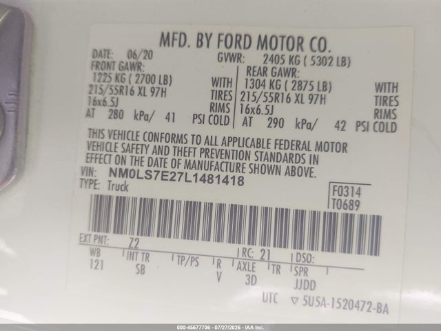 Ford Transit Connect Xl Cargo Van 2020 NM0LS7E27L1481418 Image 9