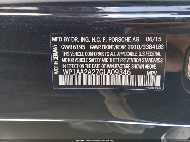 Aukcja sprzedaży 2016 Porsche Cayenne, vin: WP1AA2A27GLA09346, numer aukcji: 45677708