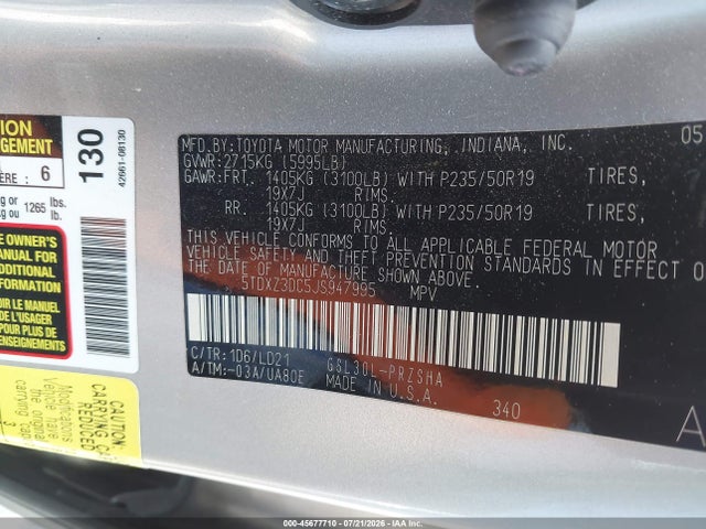 5TDXZ3DC5JS947995 Toyota Sienna Se 8 Passenger