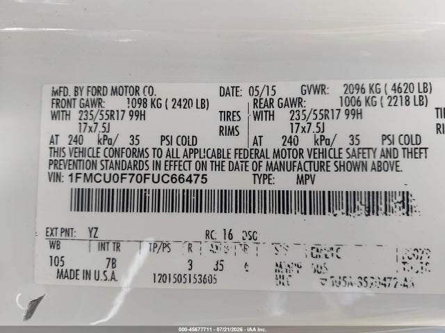 Ford ESCAPE S 2015 1FMCU0F70FUC66475 Image 9