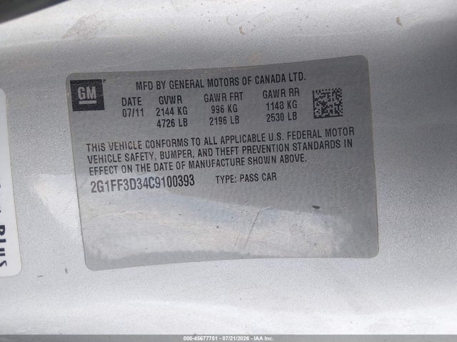 Продаж на аукціоні авто 2012 Chevrolet Camaro 1lt, vin: 2G1FF3D34C9100393, номер лоту: 45677751